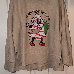 Time and Tru Beige Sweatshirt with Festive Graphic